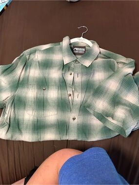 Kirkland Signature Green and White Plaid Button-Down Shirt